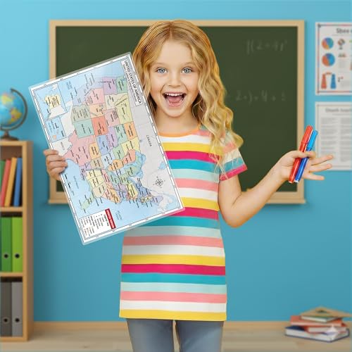 USA & World 2 Piece Map Posters – 11x17 Laminated Dry Erase Study Map | Double-Sided Classroom Learning Tool with Color Geography Map Front & Blank Outline Back | Reusable Homeschool Practice, Test Prep & Memorization Aid - color: 2 Piece Set; World & USA