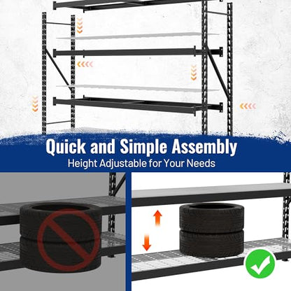 WORKPRO 8000LBS Storage Shelves, 77" Extra-Wide Garage Shelving, Heavy-Duty Metal Shelving Unit, Adjustable 4-Tier Garage Storage Rack for Warehouse, Basement,77" W X 24" D X 72" H, Black - size: 77" W X 24" D X 72" H