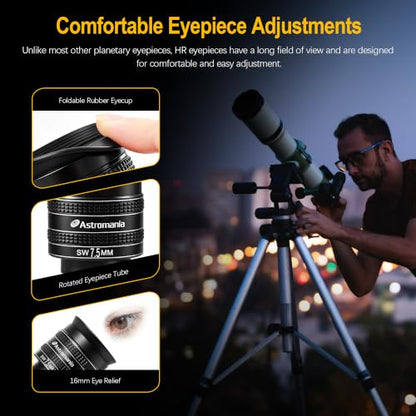 Astromania Telescope Eyepiece 7.5mm Wide Angle 58° Planetary Eyepiece 1.25" - size: 7.5MM
