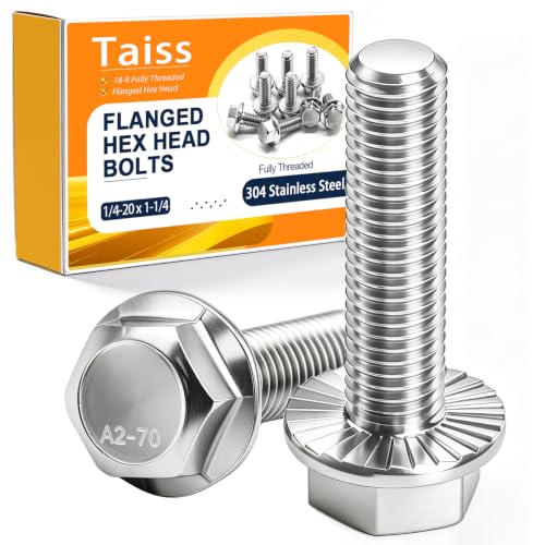 Taiss 25PCS 1/4-20 x 1-1/4 Flanged Hex Head Bolts 304 Stainless Steel,Flange Hexagon Screws Fully Threaded 1/4 Stainless Steel Bolts,1/4 Bolt - color: SS 1/4-20 x 1-1/4"