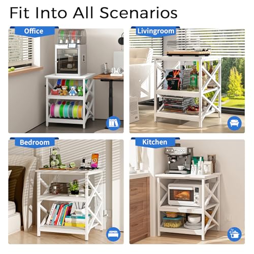 METYERRY 24"x23.6" Large Printer Stand with Power Outlet, 3 Tier Cart - color: White