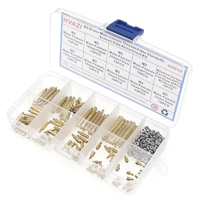 295PCS M2 Brass Male-Female Hex Standoffs, 304 SS Screws & Nuts Kit - size: M2