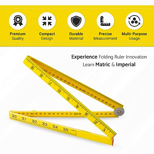 Folding Meter Stick - Measure in Inches, Centimeters, Millimeters, and Meters 36 inch Ruler for Teaching Measurement Great Classroom Sticks for STEM Learning Advantage Folding Measuring Stick