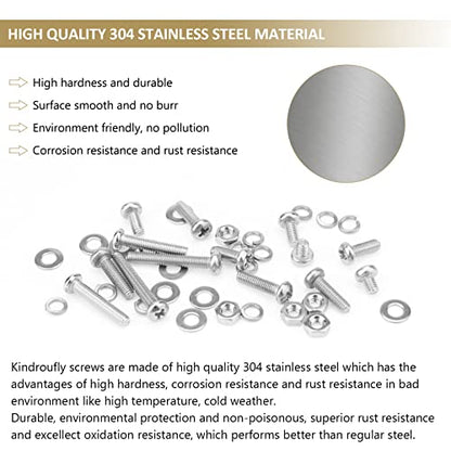 562 Pieces M3 x 4/6 /8/10 /12/16 /20mm Phillips Pan Head Machine Screws Nuts Washers Assortment Kit, 304 Stainless Steel, Fully Machine Thread - size: M3