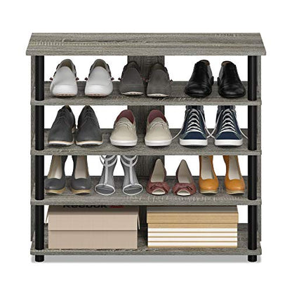 Furinno Turn-N-Tube 5 Tier Wide Shoe Rack, French Oak Grey/Black , 32 Inch - color: French Oak Grey/Black, size: 5-Tier, 32 Inch