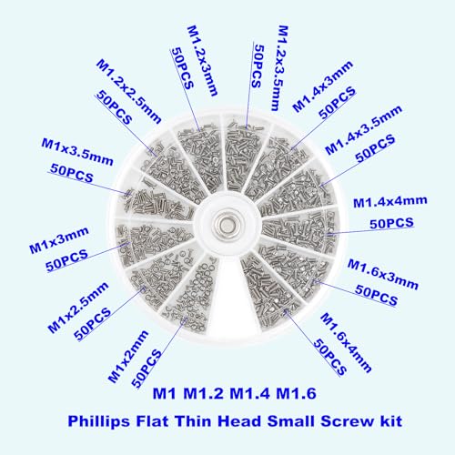 600PCS 12 Kinds M1 M1.2 M1.4 M1.6 Micro Phillips Machine Screws Kit