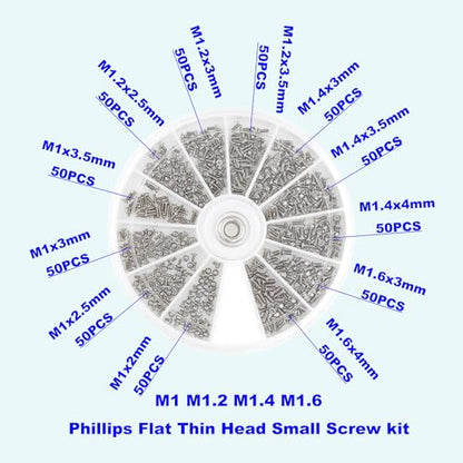 600PCS 12 Kinds M1 M1.2 M1.4 M1.6 Micro Phillips Machine Screws Kit