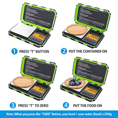 AMIR Digital Mini Scale, 200g /0.01g Pocket Scale, 50g Calibration Weight, Electronic Smart Scale, 6 Units, LCD Backlit Display, Tare, Auto Off, Stainless Steel (Battery Included) - color: Green