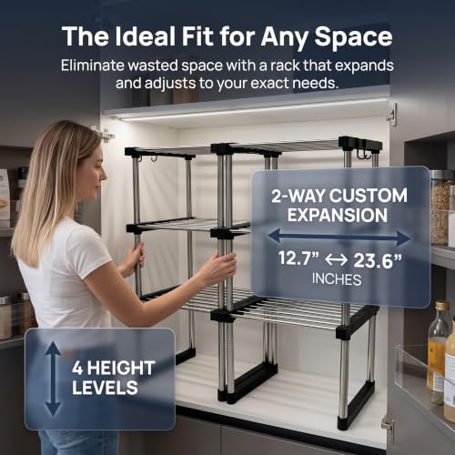 BLULEE Expandable Standing Shelf Unit, Adjustable Storage Rack Black - color: Black