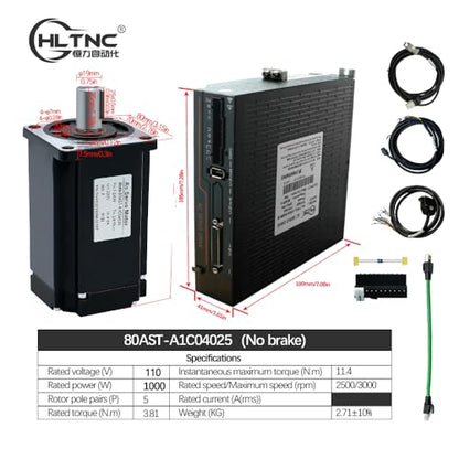 110V Servo Motor Kit with 17-Bit Absolute Encoder & T3DL-V30A Driver | 5000RPM High Torque Plug-N-Play Industrial Automation Solution | Includes RS485 Cable Resistors for CNC Robotics (1000W) - style: 1000W