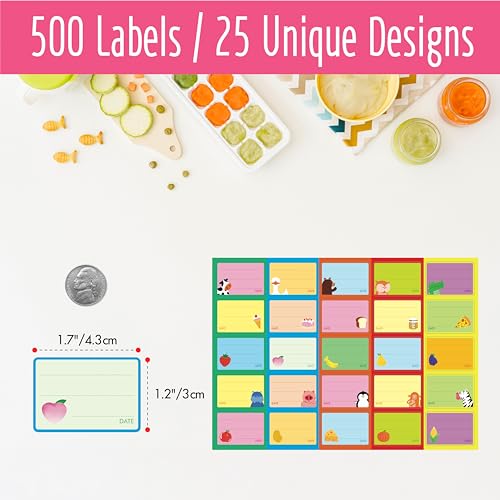 500 PCS Baby Food Labels, 25 Adorable Designs Removable Food Name Stickers Self-Adhesive Water/Oil/Tear Resistant Tags for Baby & Toddlers Food Containers, Water Bottles, School Supplies, Mason Jars - color: Style 4