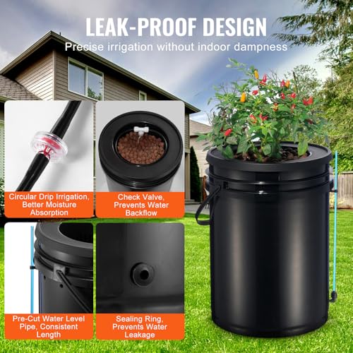 VEVOR DWC Hydroponics Grow System, Hydroponic Growing System with Top Drip Kit, Deep Water Culture 5-Gallon 2 Buckets, with Air Pump, Air Stones and Water Level Device for Leafy Vegetables - style: 2 Buckets+Top Drip Kit