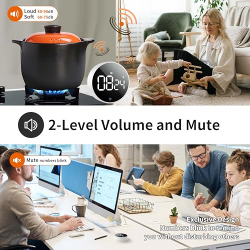 Digital Magnetic Kitchen Timer & Stopwatch with LED Display, White - color: Black White