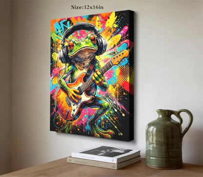 Graffiti Animals Playing Music Canvas Wall Art Funny Frog Pictures Wall Art - color: Graffiti Canvas Prints Funny Frog Wall Art