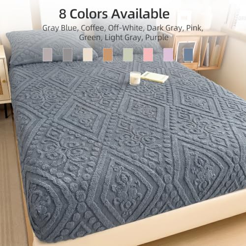European Damask Embossed Plush Fitted Sheet,Cal King,Blue,72x84inch - color: Blue, size: California King(72"x84")