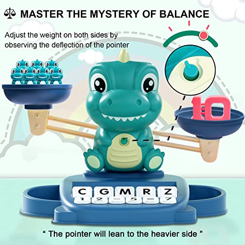 Kaodezhu Dinosaur Math Balance Toys, Montessori Toys for 3 Years Old Kids - color: Advanced Green