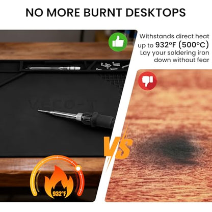 Silicone Soldering Mat with Soldering Stand, Heat Resistant 932°F, Large 20x14 Inch Non-Stick Workbench Mat for Electronics Repair, PCB, Phone, Watch, PC Building, Hobby & Craft - Black - color: Black
