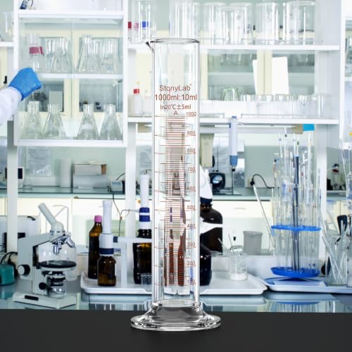 stonylab Class A Graduated Cylinder, 1000 ml Borosilicate Glass High Precision Measuring Cylinder with Clear Scale and Stable Base for Laboratory Liquid Measurement - size: 1000 ml