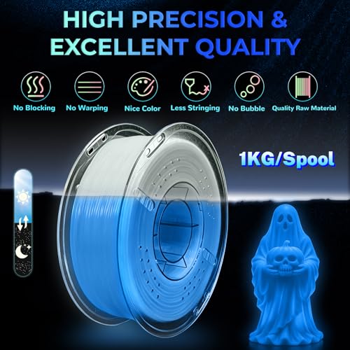 Glow in The Dark PLA+ 3D Printer Filament 1.75mm, Stronger Lighting Effect & Long-Lasting Glow, Luminous Blue Bright 3D Printing Filament for Most 3D Printers - 1kg Spool(Glow Blue) - color: Glow Blue