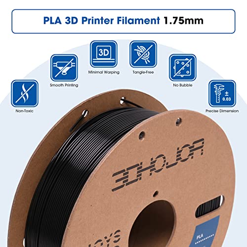 3DHoJor PLA Filament 1.75mm,3D Printing Filament,1kg*2 Cardboard Spool, Fit Most FDM 3D Printer,Dimensional Accuracy +/- 0.03 mm,Vacuum Packaging-2Pack Black - color: 2pack Black