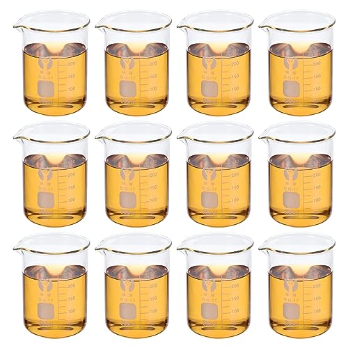 PATIKIL 250ml Low Form Glass Beaker, 12 Pack 3.3 Borosilicate Glass Graduated Printed Scale Measuring Cups with Spout for Kitchen Lab Liquids - size: 250ml