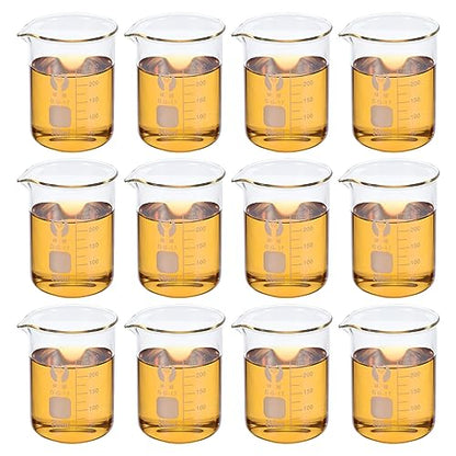 PATIKIL 250ml Low Form Glass Beaker, 12 Pack 3.3 Borosilicate Glass Graduated Printed Scale Measuring Cups with Spout for Kitchen Lab Liquids - size: 250ml