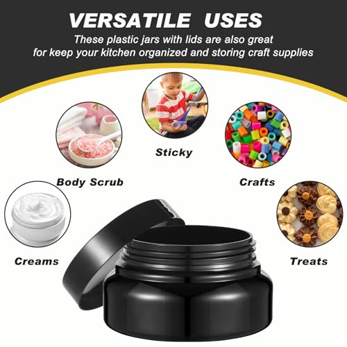 24 Pack Plastic Cosmetic Jars with Lids Label, 5 oz, Black - color: Black, size: 5 oz