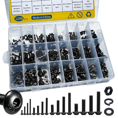 1100PCS Metric Screw Assortment Kit,M2 M3 M4 M5 Screws Set - size: Black-1100PCS M2-M5, style: Button Head