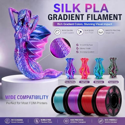 YOUSU Silk Dual Color PLA 3D Printer Filament Bundle, 250g, 4 Spools - color: 1-a-dual Color 250g*4 Pack