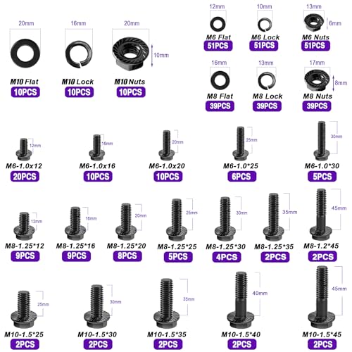 Taiss 400PCS Metric Flange Bolt Assortment Kit,M6x1.0, M8x1.25, M10x1.5 Bolts(12mm to 45mm),Hex Bolts and Nuts Washers Kit,Metric Bolt Assortment for Automotive Fasteners,10.9 Black Zinc Galvanized - color: BK 400PCS Kit