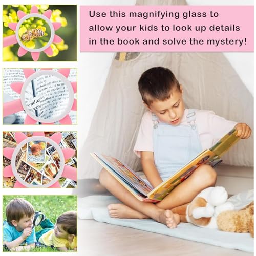 Rongon 10X Kids Magnifying Glass Handheld Magnifier for Children (Pink) - color: Pink
