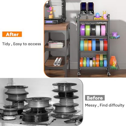 3D Printer Filament Storage Rack- 4 Tiers Filament Spool Holder, Heavy Duty 3D Printing Stand Filament Organizer with 360° Wheels, Metal Filament Stand Shelf for PLA/ABS/TPU/Nylon (Black) - color: Black