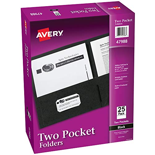 Avery® Two Pocket Folders, Holds up to 40 Sheets, Business Card Slot, 25 Black Folders (47988) - style: 40 folders