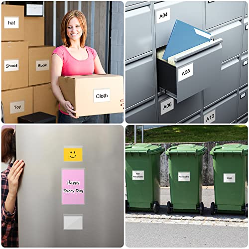 100 Self-adhesive Index Card Holder for Business Cards, Clear Plastic Sticky Labels Holders for Storage Bins Toy Bins Scrapbooks, Organize and Protect Cards Photos Labels (2.32 x 3.54'', 1.85 x1.57'')