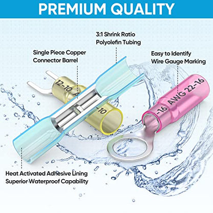 TICONN 160 Pcs Heat Shrink Wire Connectors, Marine Crimp Ring Terminal Kit - style: 160PCS Combo