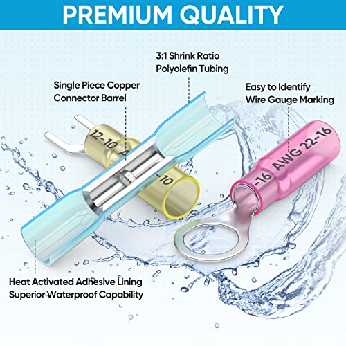 TICONN 500 Pcs Heat Shrink Wire Connectors, Marine Crimp Ring Terminal Kit - style: 500PCS Combo