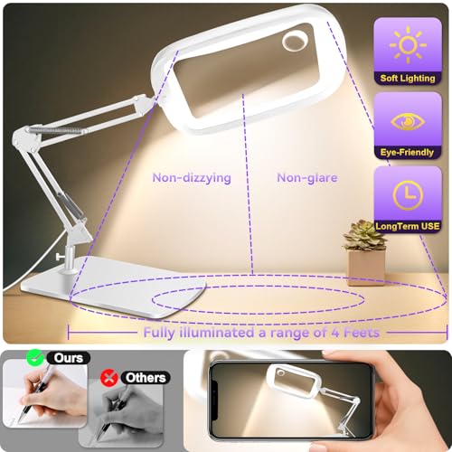 10X 30X Extra Large Magnifying Glass with Light and Stand 7-inch - color: White