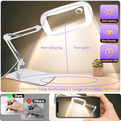 10X 30X Extra Large Magnifying Glass with Light and Stand 7-inch - color: White