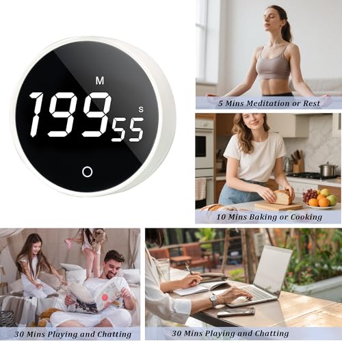 2Pcs Digital Kitchen Timer - Magnetic 199-Minute Countdown Countup Timer with Large LED Display,Volume Adjustable, Visual timers for Cooking,Gym,Meeting,Classroom,Study,Work,Outdoor Activities - color: White-2pcs