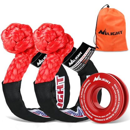 Nilight 2PCS Synthetic Soft Shackle 1/2" x 24" & Recovery Ring Kit - color: 2Pcs Shackles Red + Snatch Ring Red