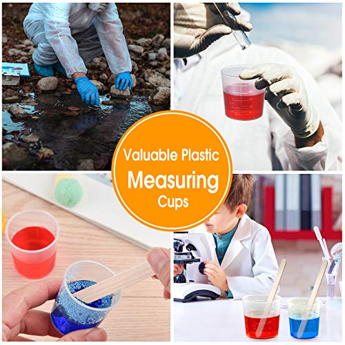 Coopay 100 Pack 60ml/2oz Plastic Graduated Cups Transparent Scale Cups Clear Epoxy Mixing Cylinder with 100 Pack Wooden Stirring Sticks for Resin, Epoxy, Stain, Mixing Paint - size: 60ml