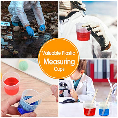 Coopay 100 Pack 60ml/2oz Plastic Graduated Cups Transparent Scale Cups Clear Epoxy Mixing Cylinder with 100 Pack Wooden Stirring Sticks for Resin, Epoxy, Stain, Mixing Paint - size: 60ml