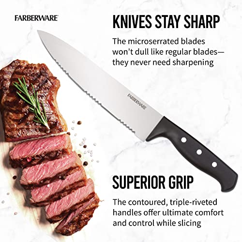 Farberware 22-Piece Kitchen Knife Block Set, High Carbon Stainless Steel - style: Never Needs Sharpening