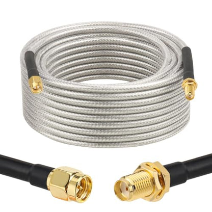 XRDS -RF Low Loss RG58 Coaxial Cable 35FT, SMA Male to SMA Female Bulkhead Extension Cable, Solid Copper 50 Ohm RF Wire for WiFi Antenna Router, 4G LTE Gateway - size: 35FT