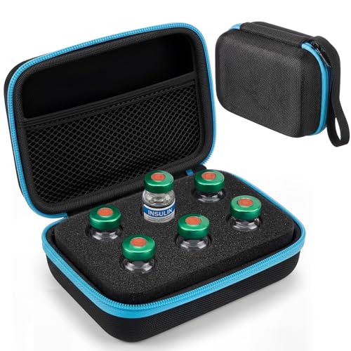 Teenyyou 6 Slots Peptide Case for Fridge Fits Standard 10ml Vials - color: Black, size: 6 Slots, style: Solid Blue Zipper