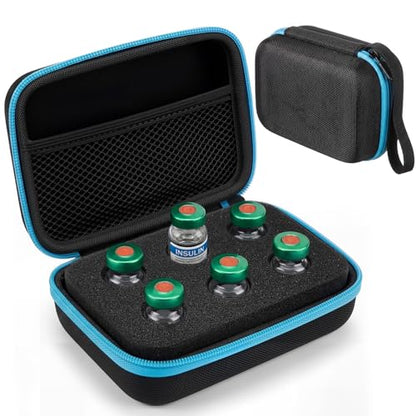 Teenyyou 6 Slots Peptide Case for Fridge Fits Standard 10ml Vials - color: Black, size: 6 Slots, style: Solid Blue Zipper