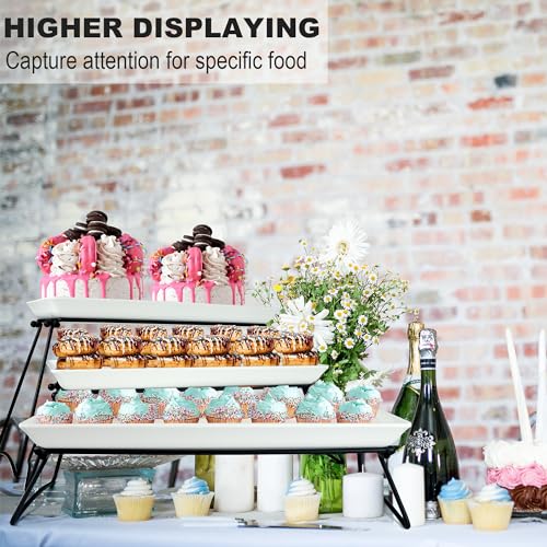 Czlizdyt Extra Large 3 Tier Serving Tray Set, 24x22x9.7 inch Cupcake Fruit Cookie Dessert Table Display Stands Melamine Tiered Platters Food Trays for Party Buffet Entertaining, White - color: White