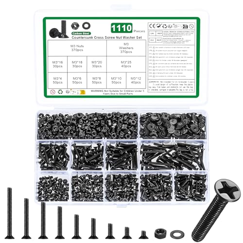 1110 Pcs M3 Machine Screws Assortment Kit,Metric Flat Head Screws - size: M3 - 1110