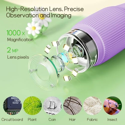 WINWEND Kids Microscope Pocket Microscope -1000X Portable Microscope for Kid | Photo and Video Mini Microscopes | 2'' Digital Little Scientist Microscopes for 3-10 Age Years Old Boys Girls Toys Gifts - color: Purple