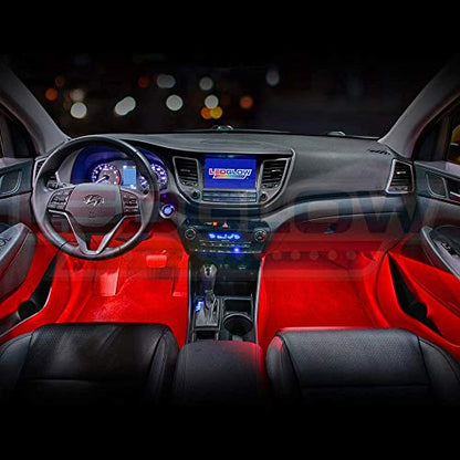 LEDGlow 4pc Red LED Interior Footwell Lighting Kit w/Cigarette Adapter